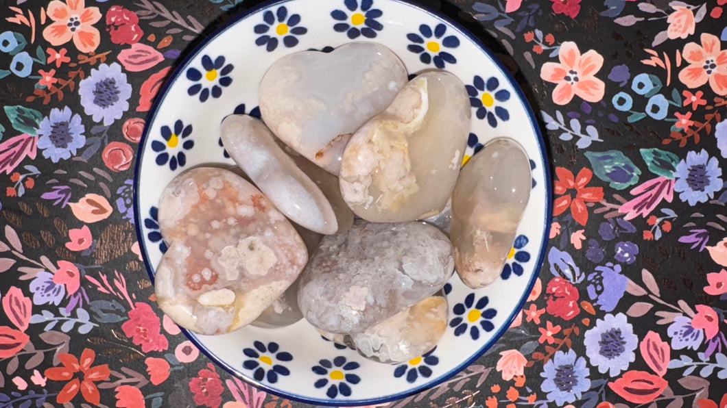 Pink flower agate heart